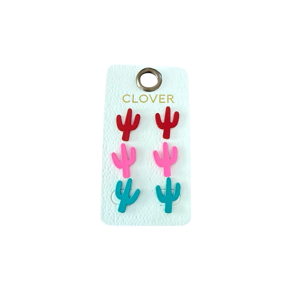 Clover Cactus Earrings Trio - Red, Pink, Turquoise